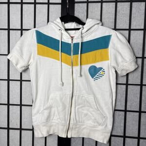 Wet Seal Y2K‎ Short Sleeve Hoodie Skater Heart Blue Yellow